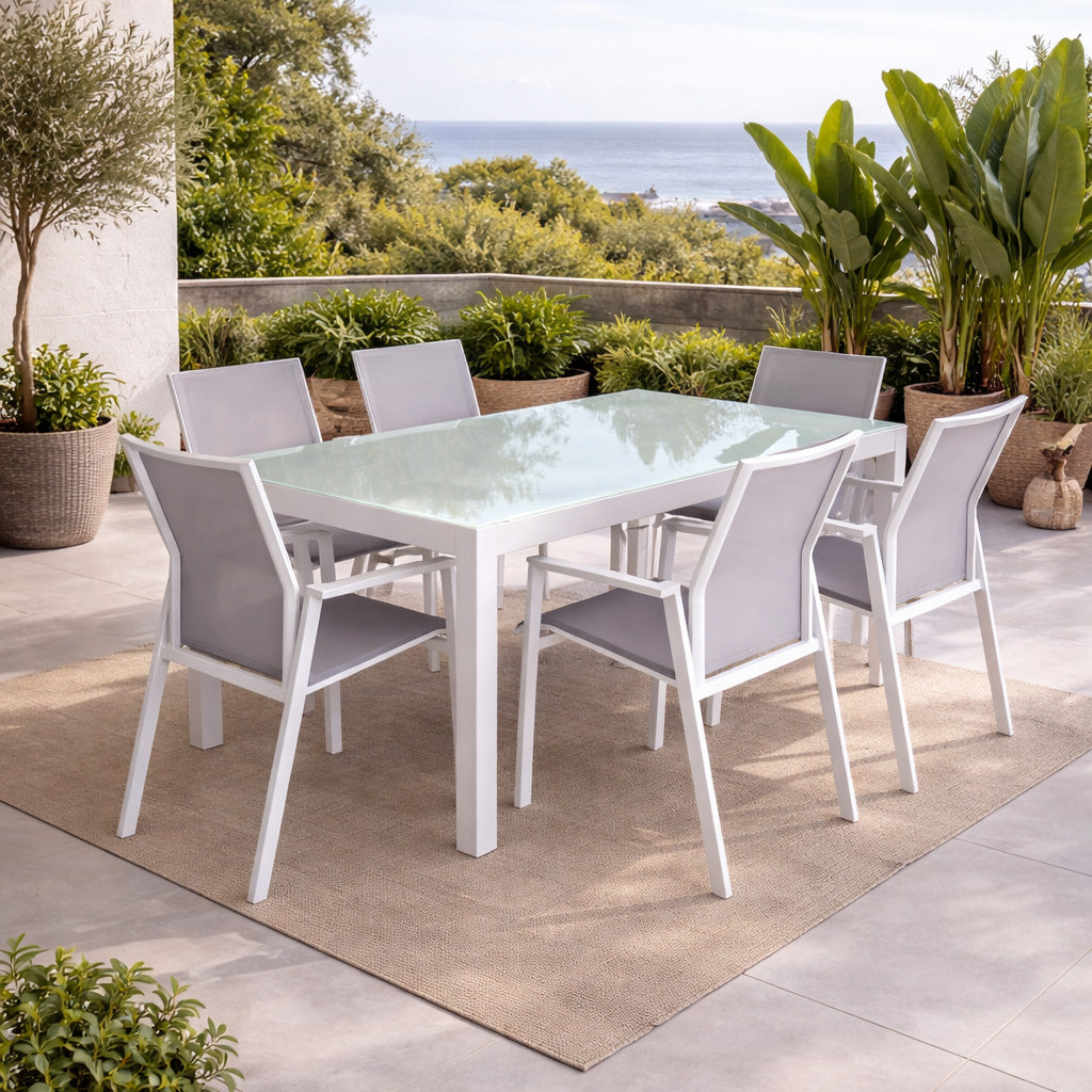 Comedor Pino blanco + 4 sillones Azucena