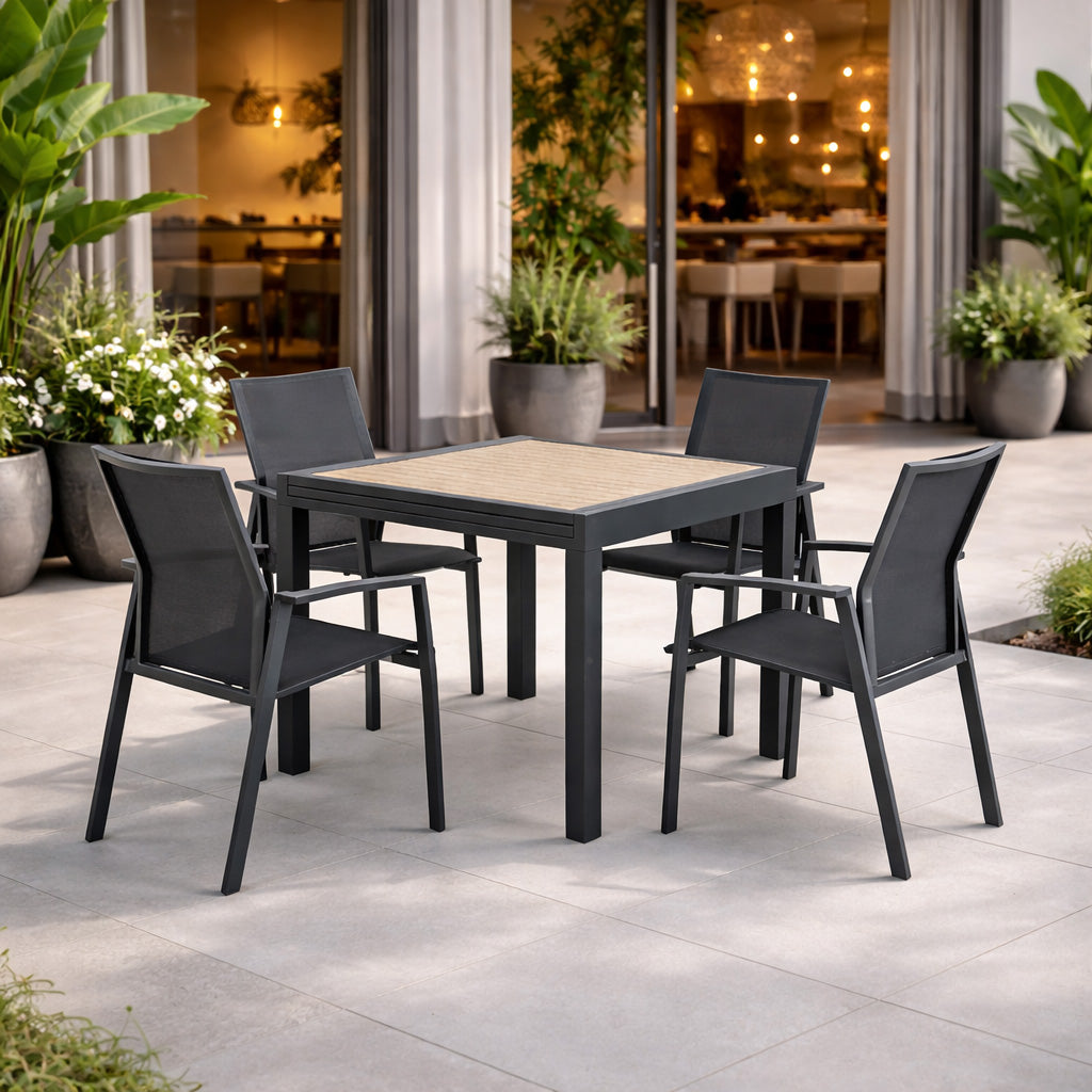 Comedor Butu antracita + 4 sillones Azucena