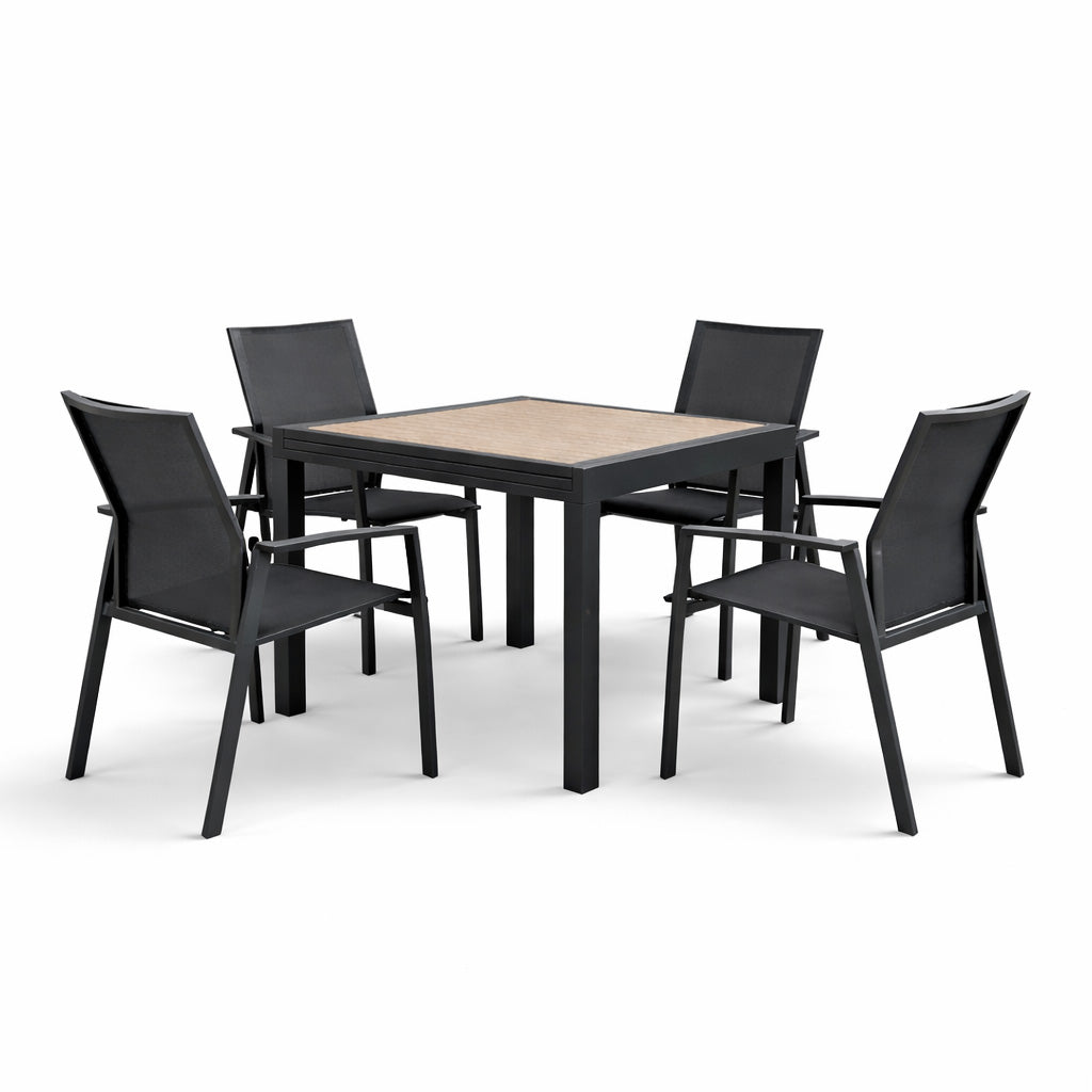 Comedor Butu antracita + 4 sillones Azucena